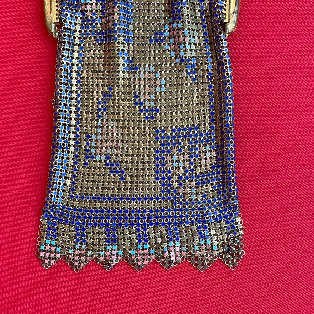 ANTIQUE / VINTAGE CIRCA 20’S-30’S ART DECO METAL MESH ENAMEL CHAIN PURSE - Picture 3 of 4